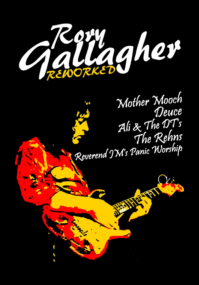 Oldtimer-Musiker und Gitarrist - Rory Gallagher Leinwand mit Schattenfugenrahmen von https://www.juniqe.com/uk/shop/Henndraws