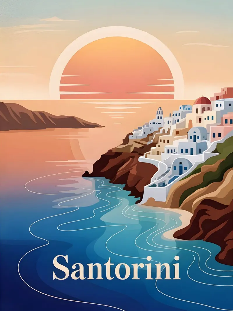 Santorini Reiseposter pellicola backlit da Vintage Travel Art
