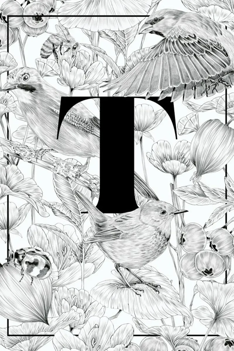 Floral Alphabet T carta hahnemühle da Faunesque