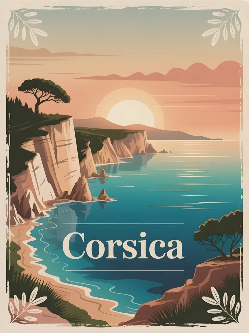 Poster di viaggio d'epoca della Corsica poster con telaio in plastica da Vintage Travel Art