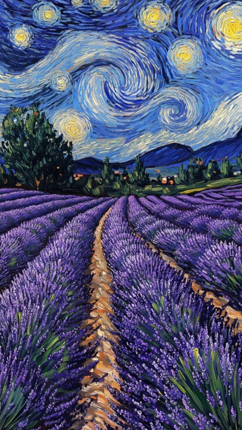 campi di lavanda in una notte stellata pellicola backlit da Piper Shop Oke