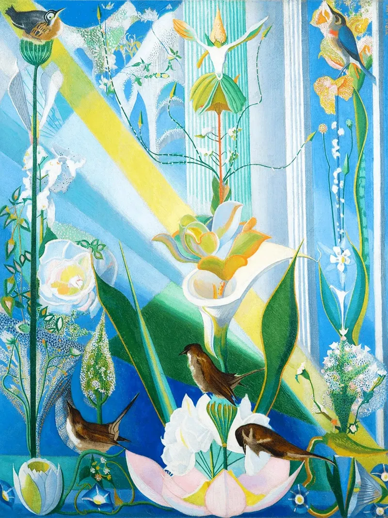 Danza di primavera, canto degli uccelli di Joseph Stella - A Cele poster con telaio in alluminio da Classic Art Prints