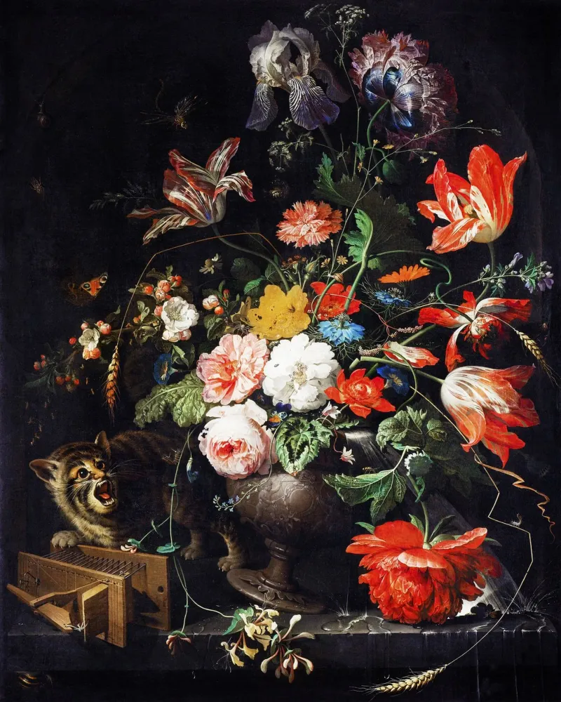 Il bouquet rovesciato di Abraham Mignon 1660 poster con telaio in legno da Venus Art