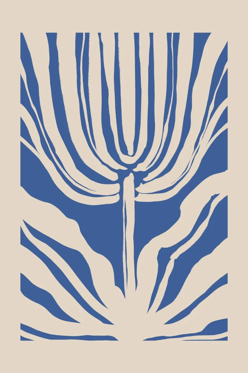Botanico astratto beige e blu pellicola backlit da Melloi Art Print