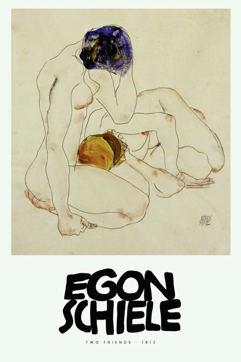 Schiele - Two Friends III carta hahnemühle da Vintage by JUNIQE