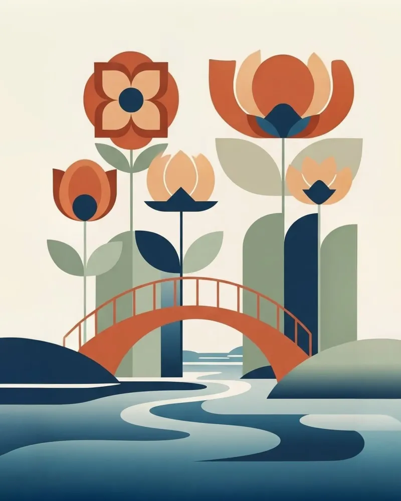 Floral bauhaus #064: Bridge to Serenity toile de Zen Design