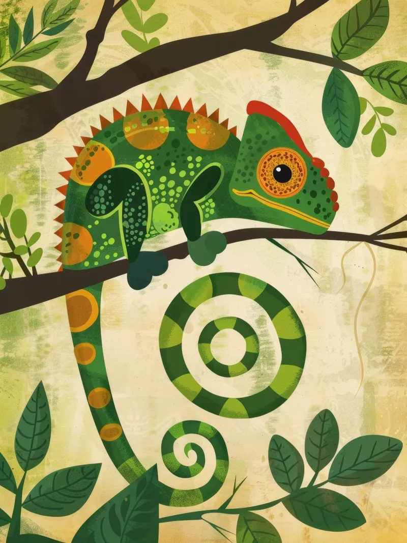 illustrazione del camaleonte con l'esclusiva coda a spirale pellicola backlit da DesignDoodle