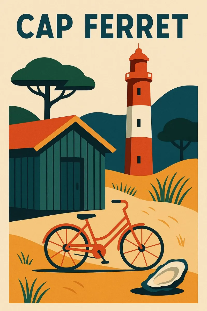 Cap Ferret - Un momento di pace tra faro, bicicletta e ostriche pellicola backlit da JETLAG | affiches voyage