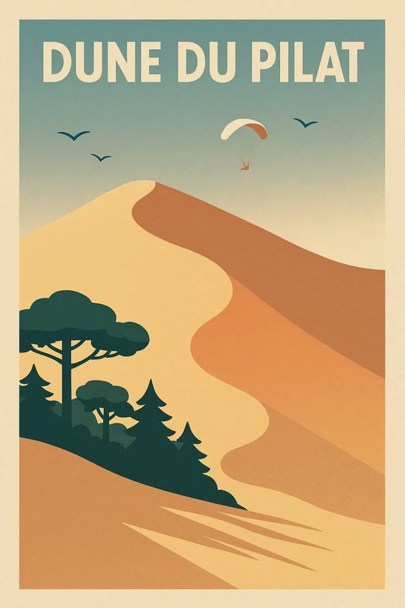 Dune du Pilat - Immensità dorata in stile vintage pellicola backlit da JETLAG | affiches voyage