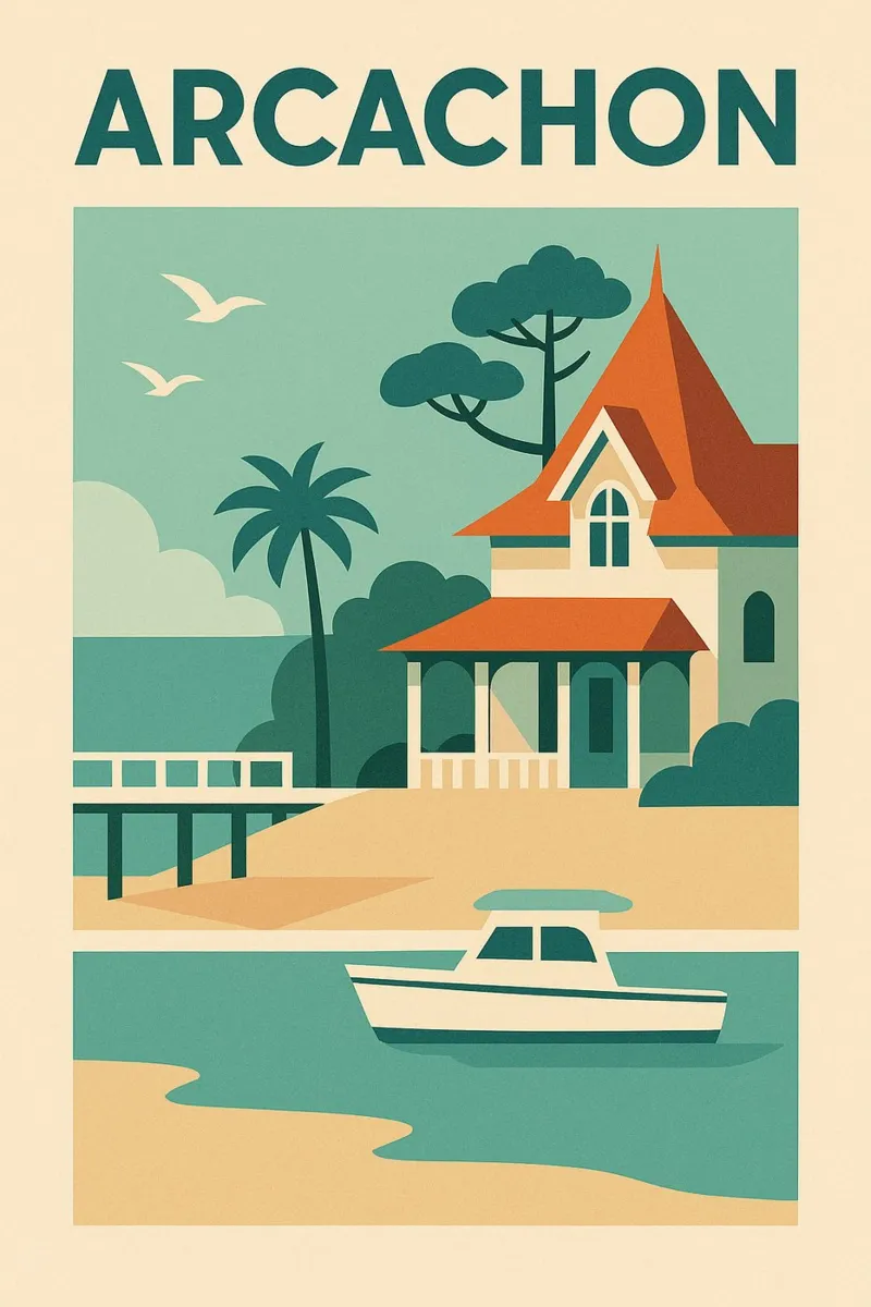 Arcachon - Una versione vintage dell'eleganza balneare pellicola backlit da JETLAG | affiches voyage