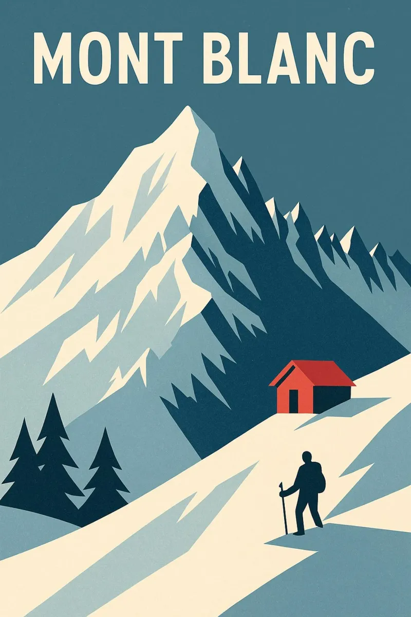 Monte Bianco - Fuga grafica verso la vetta poster con telaio in plastica da JETLAG | affiches voyage