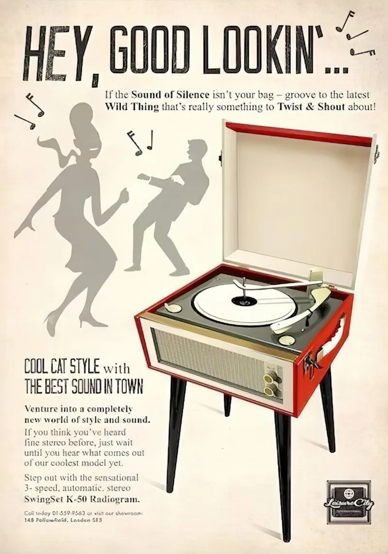 Tocadiscos Hi-Fi. Estilo retro de los años 60 metacrilato de leslie shop