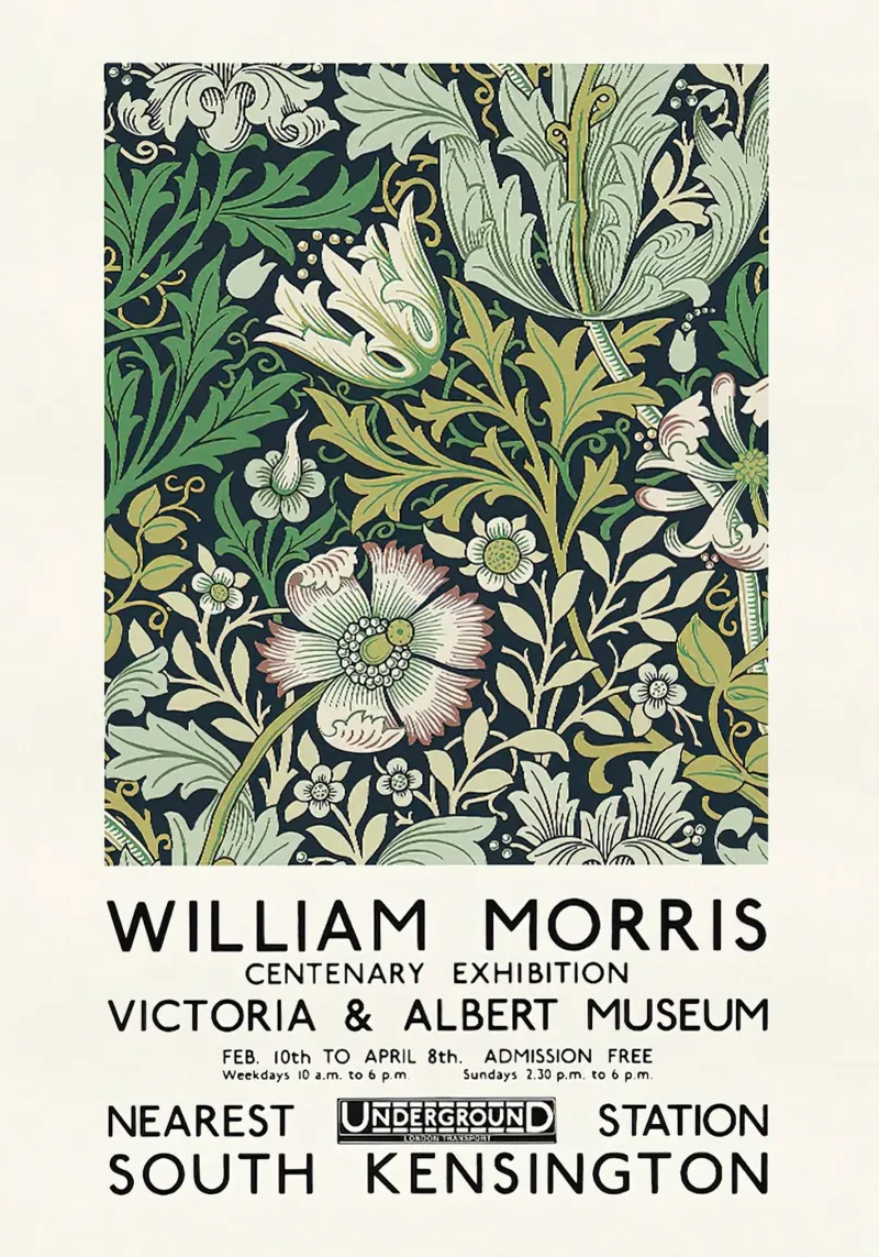 William Morris V e A Manifesto della mostra del museo poster con telaio in alluminio da leslie shop