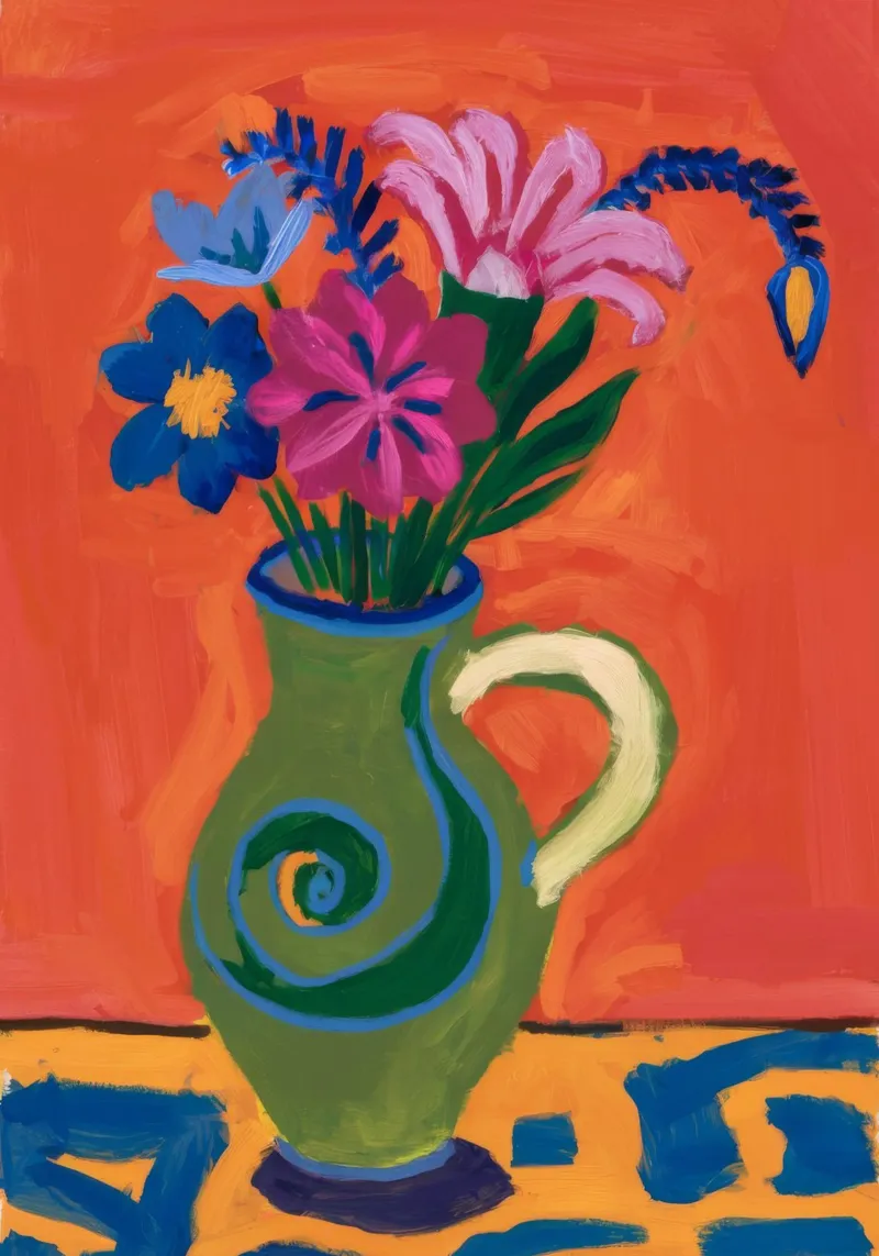 Green Pitcher Swirl canvas by Pan Denim