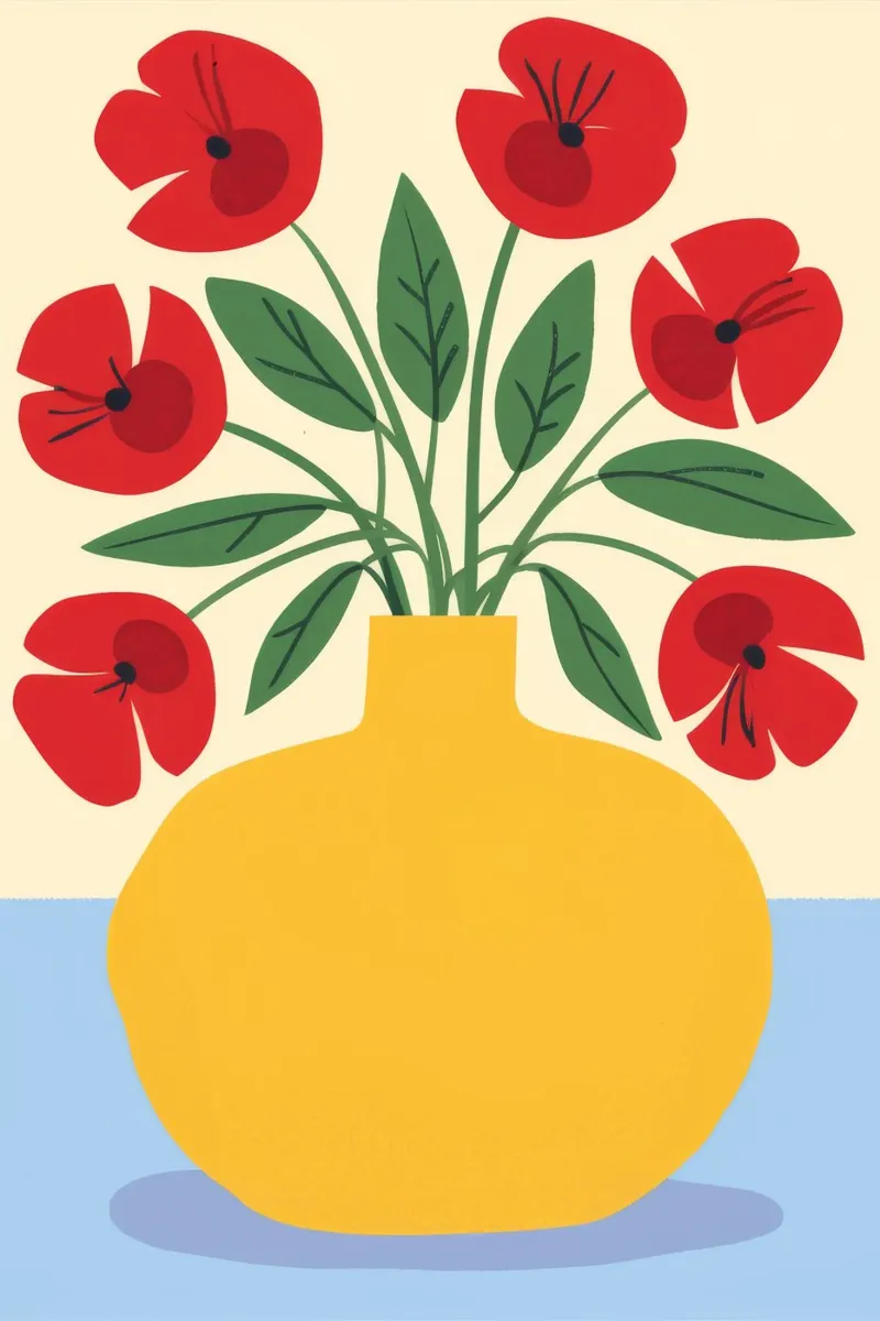 Vase jaune Coquelicots rouges plexiglas de Haven Fantasy