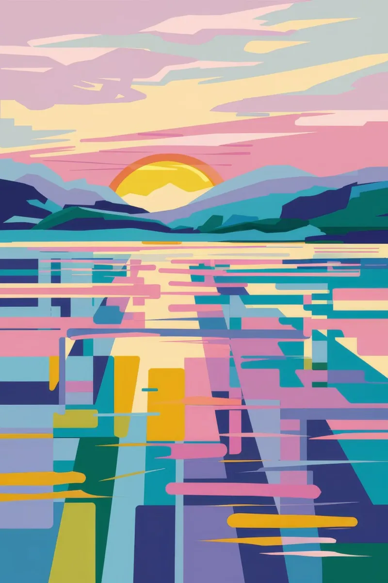 Abstract Zonsondergangmeer hahnemühle van FadeAura