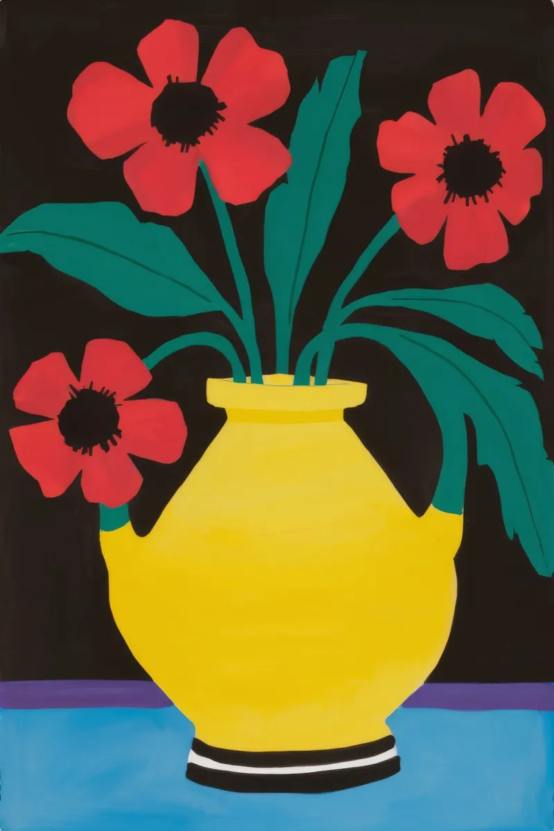 Vase jaune Fleurs rouges alu dibond de Haven Fantasy
