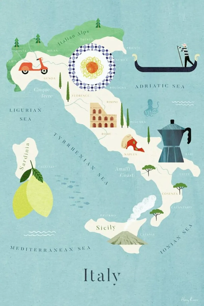 Map Of Italy carta hahnemühle da Henry Rivers