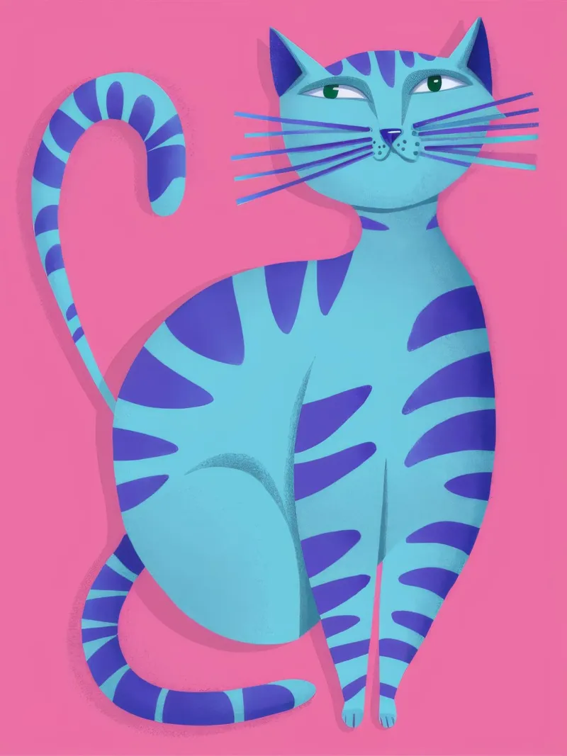 Gatto blu soriano rosa poster con telaio in legno da Stone Decade
