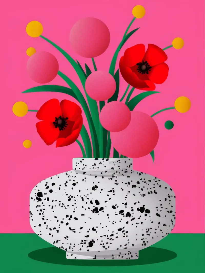 Speckled Vase Poppies canvas with Floater frame by Haven Fantasy