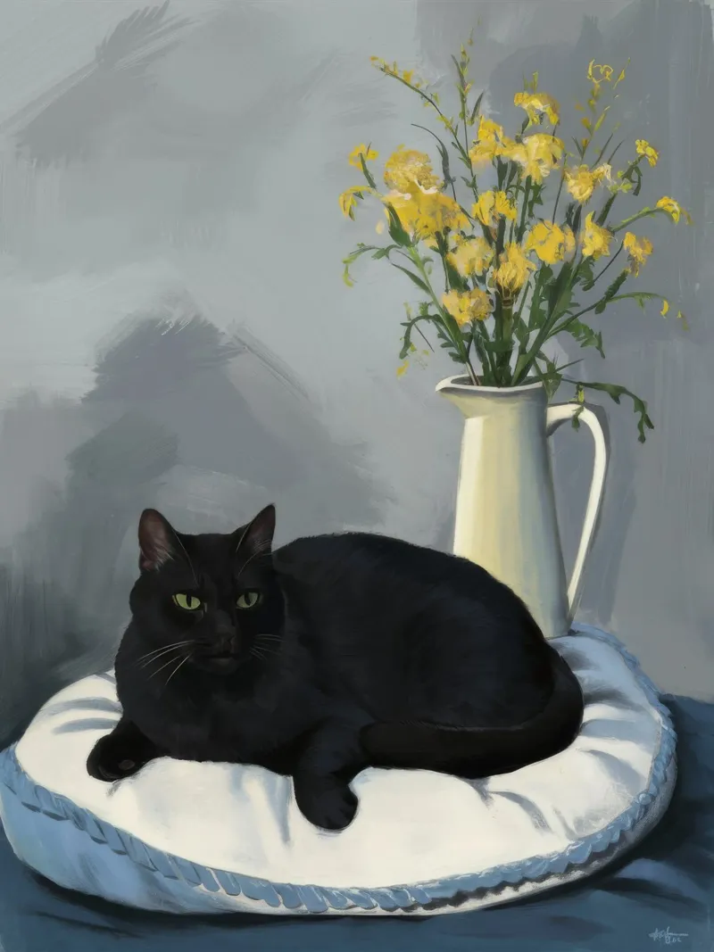 Gatto grigio Cuscino bianco poster con telaio in alluminio da FadeAura