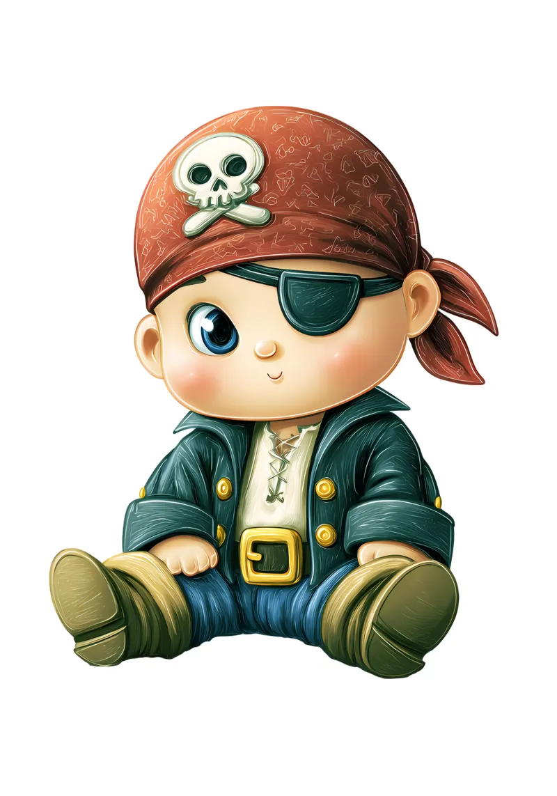 Simpatico bambino pirata con bandana e benda per gli occhi poster con telaio in alluminio da Urban Life