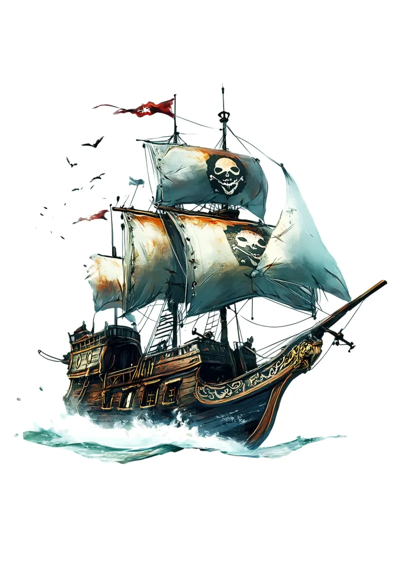 Nave pirata con vele di teschi Di tendenza ora poster con telaio in alluminio da Urban Life