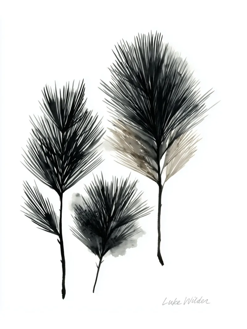 Ink Pine Trio poster con telaio in legno da Louise Wilder Studio