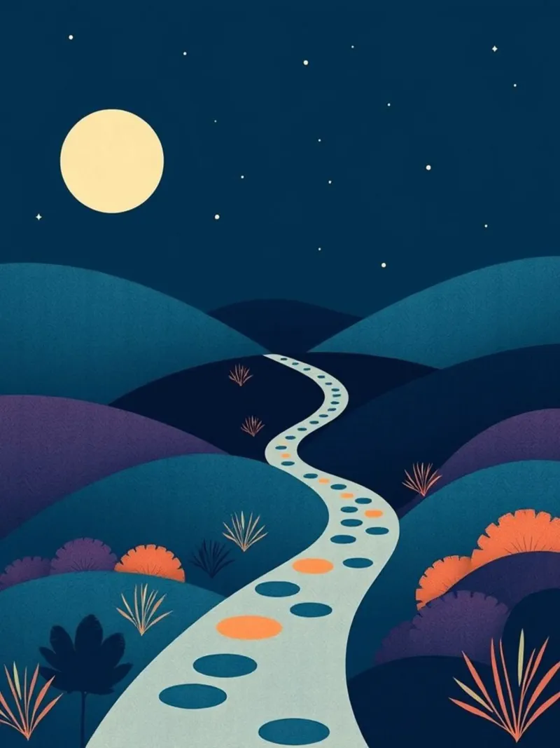 A Serene Path Under the Full Moon and Twinkling Stars hahnemühle by Artistic-shop