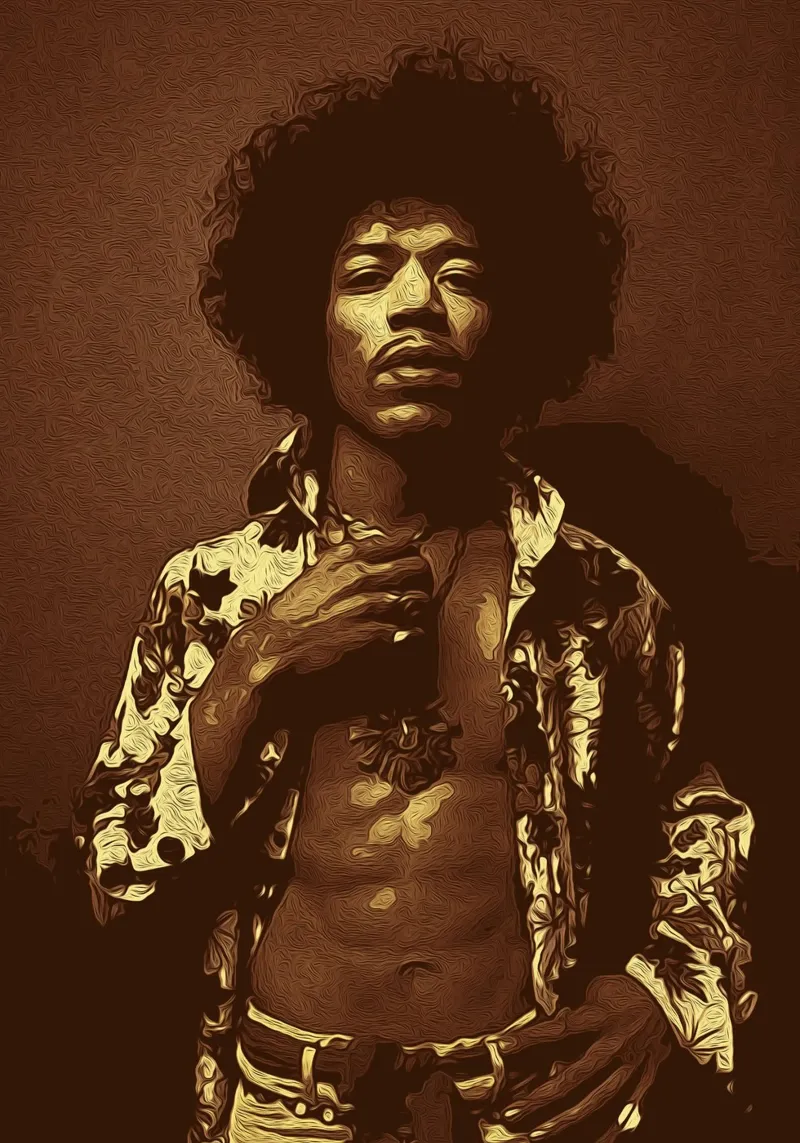 Cantante americano d'epoca Jimi Hendrix poster con telaio in alluminio da singpentinksale