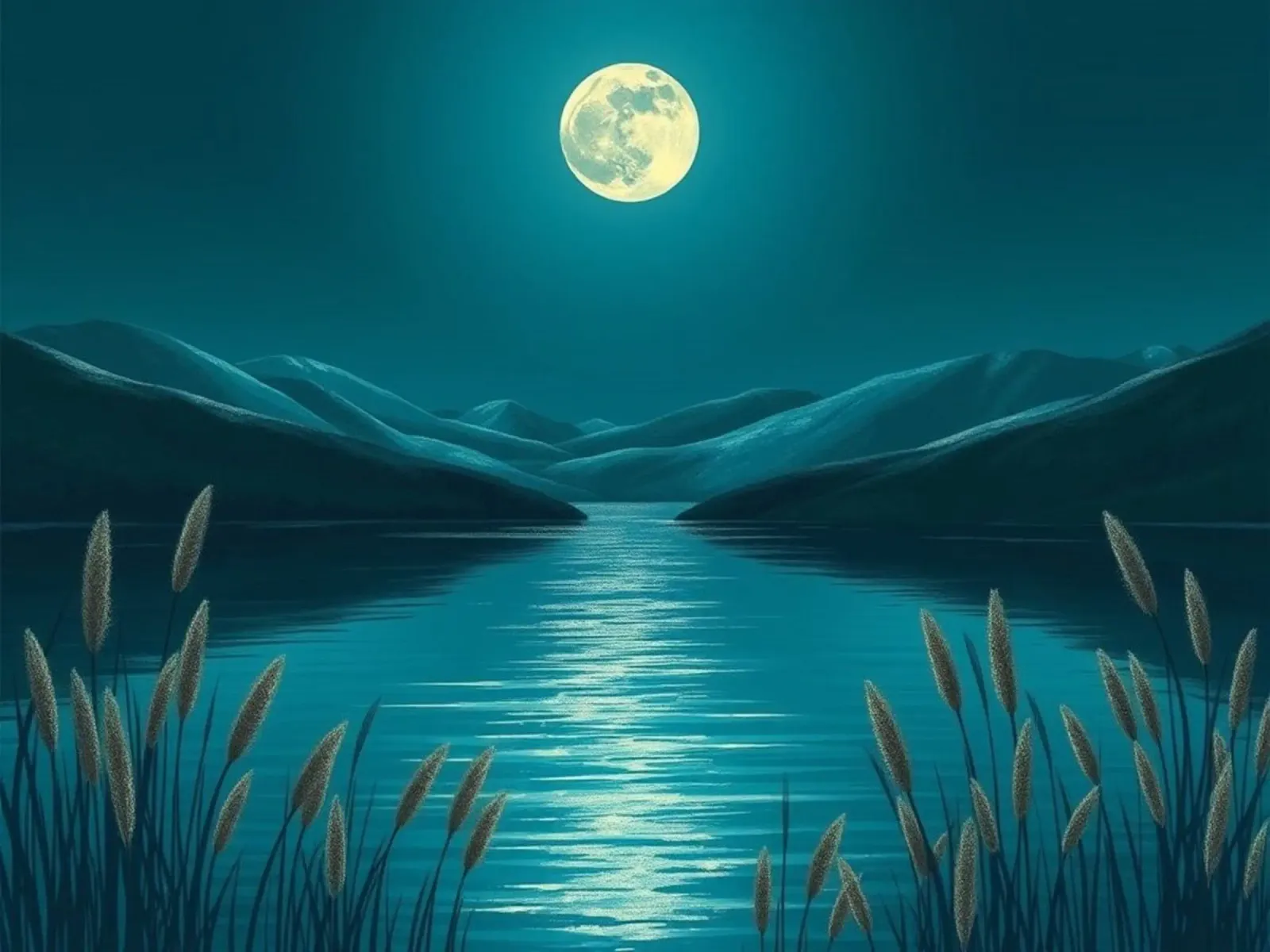 Un lago sereno al chiaro di luna tra canneti sussurranti carta hahnemühle da Artistic-shop