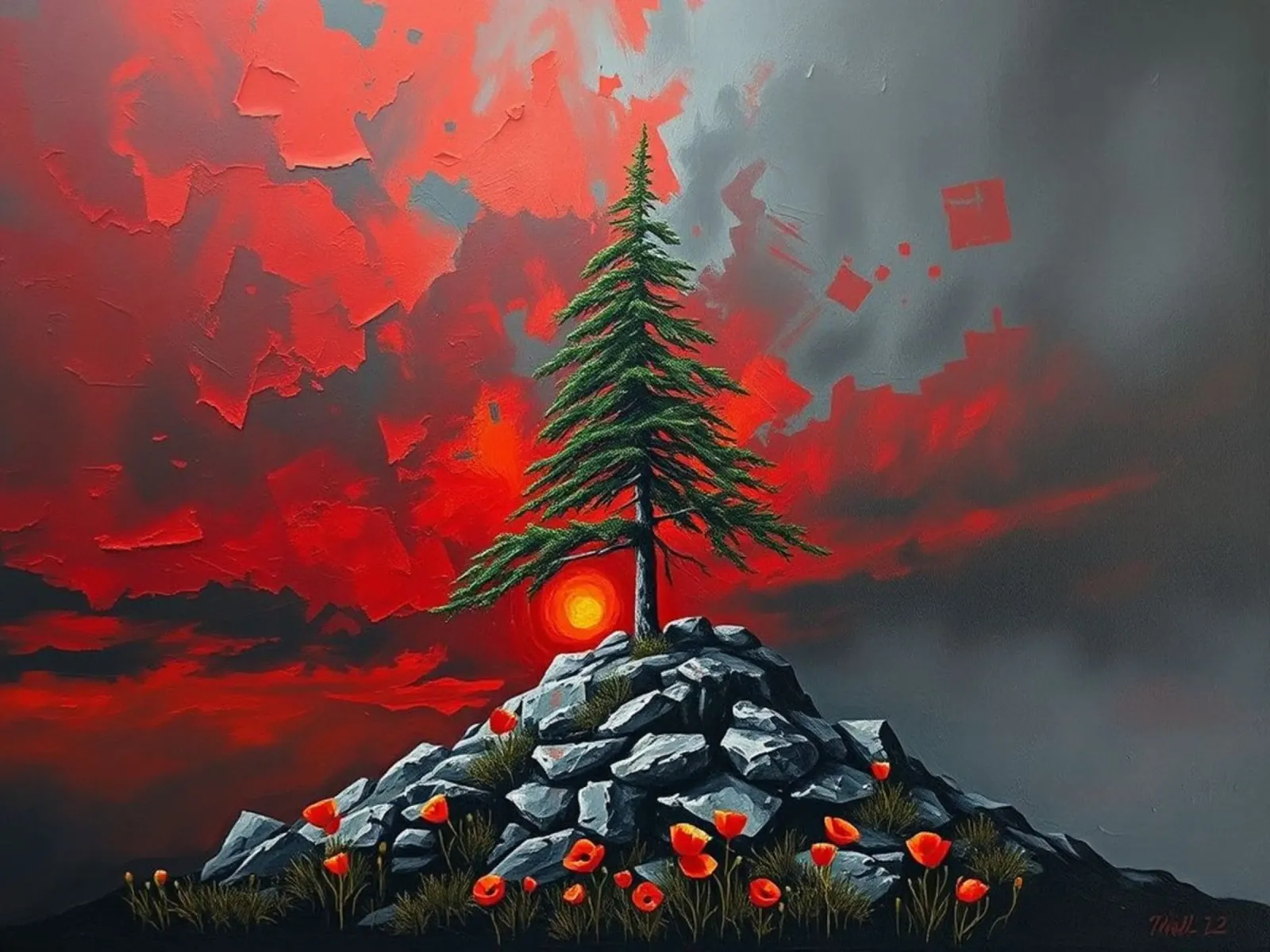Un simbolo di resilienza in un'alba cremisi poster con telaio in plastica da Artistic-shop