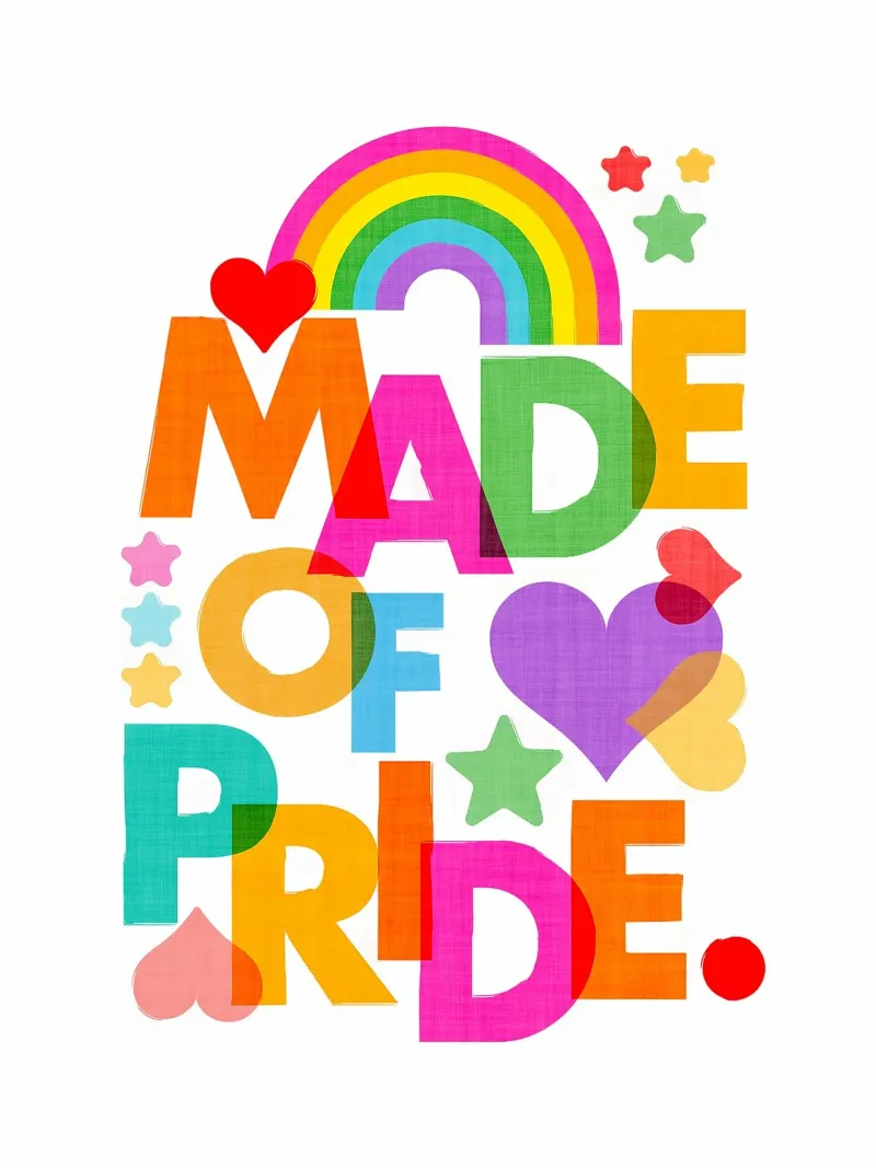 Made with Pride - Arte tipografica in grassetto con i colori dell'arcobaleno pellicola backlit da Dominique Vari Words
