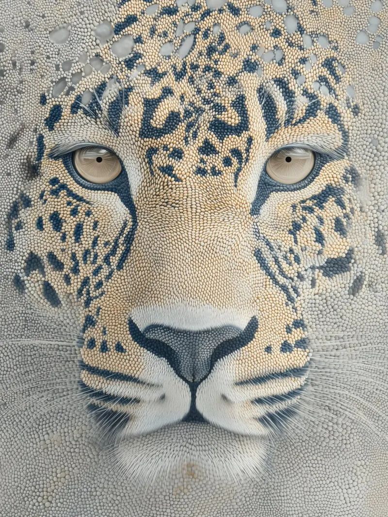 Leopardo delle nevi in preda alla frenesia dei pixel | Puntinismo digitale carta hahnemühle da Autofocus