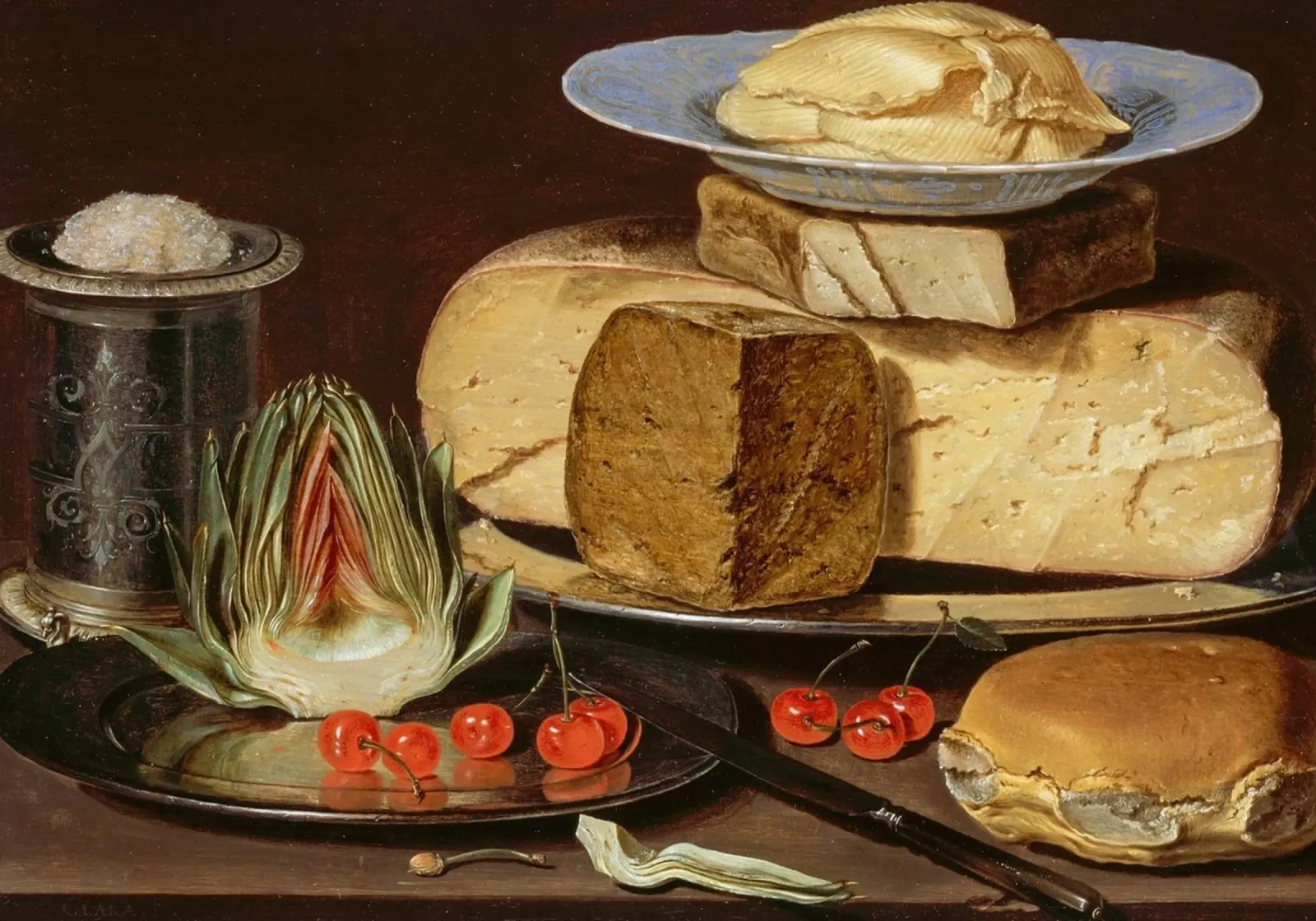 Stilleven Kaas & Artisjok - Oude Meester Voedingskunst canvas met Baklijst van ClubArt