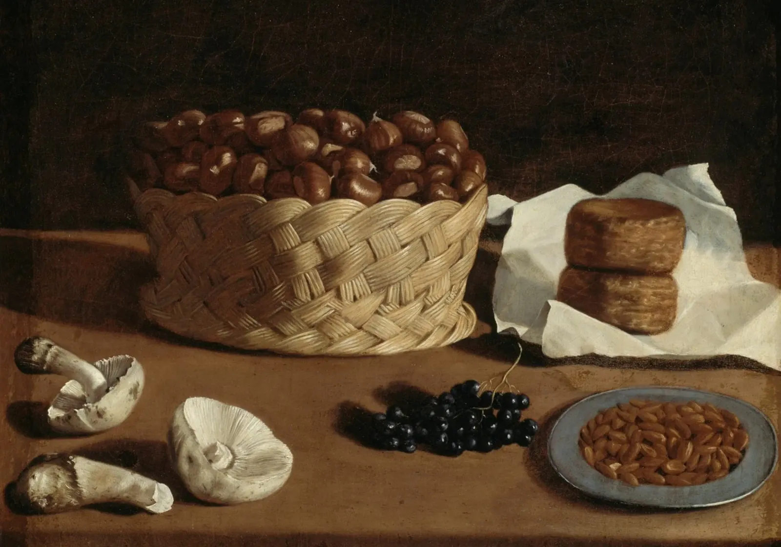 Stilleven Kastanjes & Schimmels - Klassieke Overvloed Kunst canvas met Baklijst van ClubArt