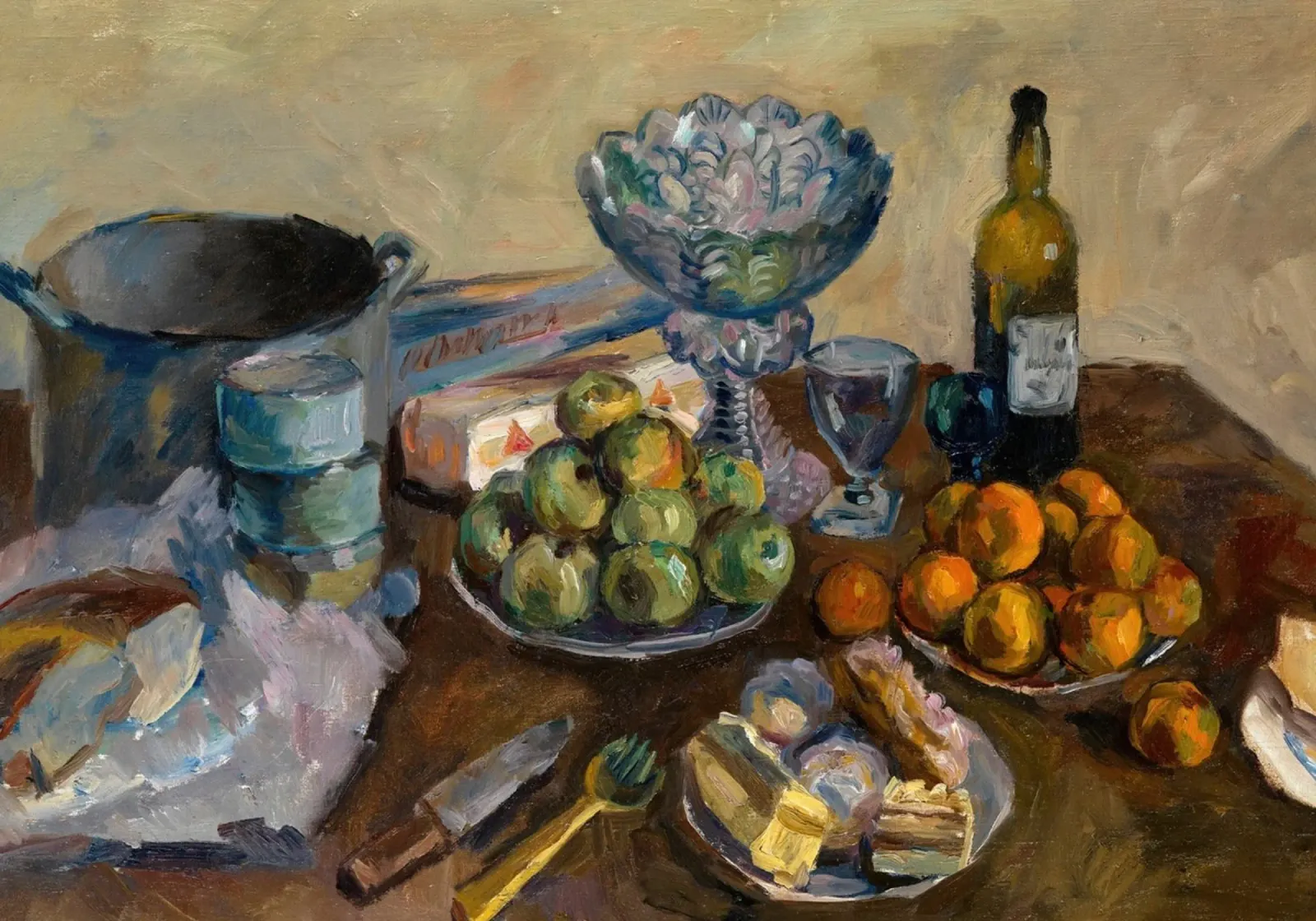 Tavola da cucina con natura morta - Frutta e vino in stile espressionista pellicola backlit da ClubArt