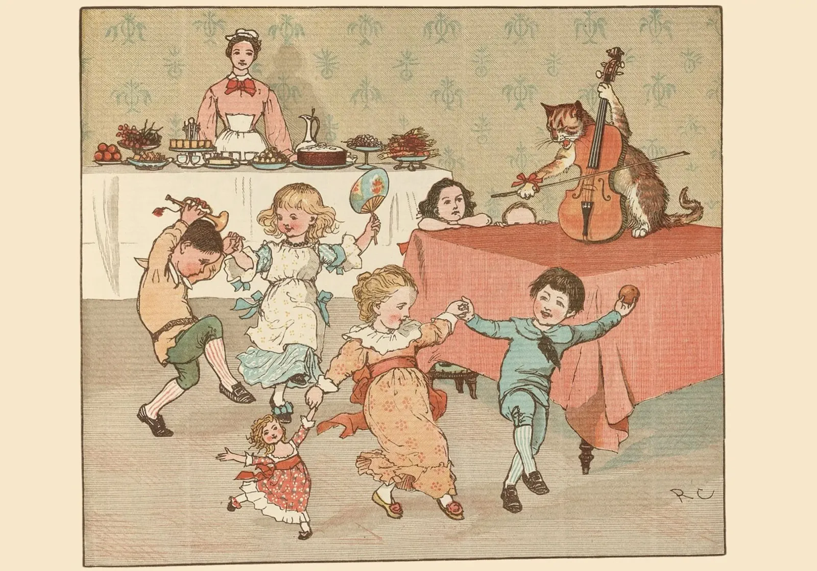 Filastrocca d'epoca - Bambini che ballano e banda di gatti carta hahnemühle da ClubArt