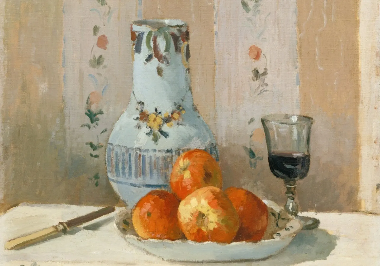 Pissarro Stillleben - Äpfel, Vase & Weinglas Kunst Poster mit Kunststoffrahmen von ClubArt