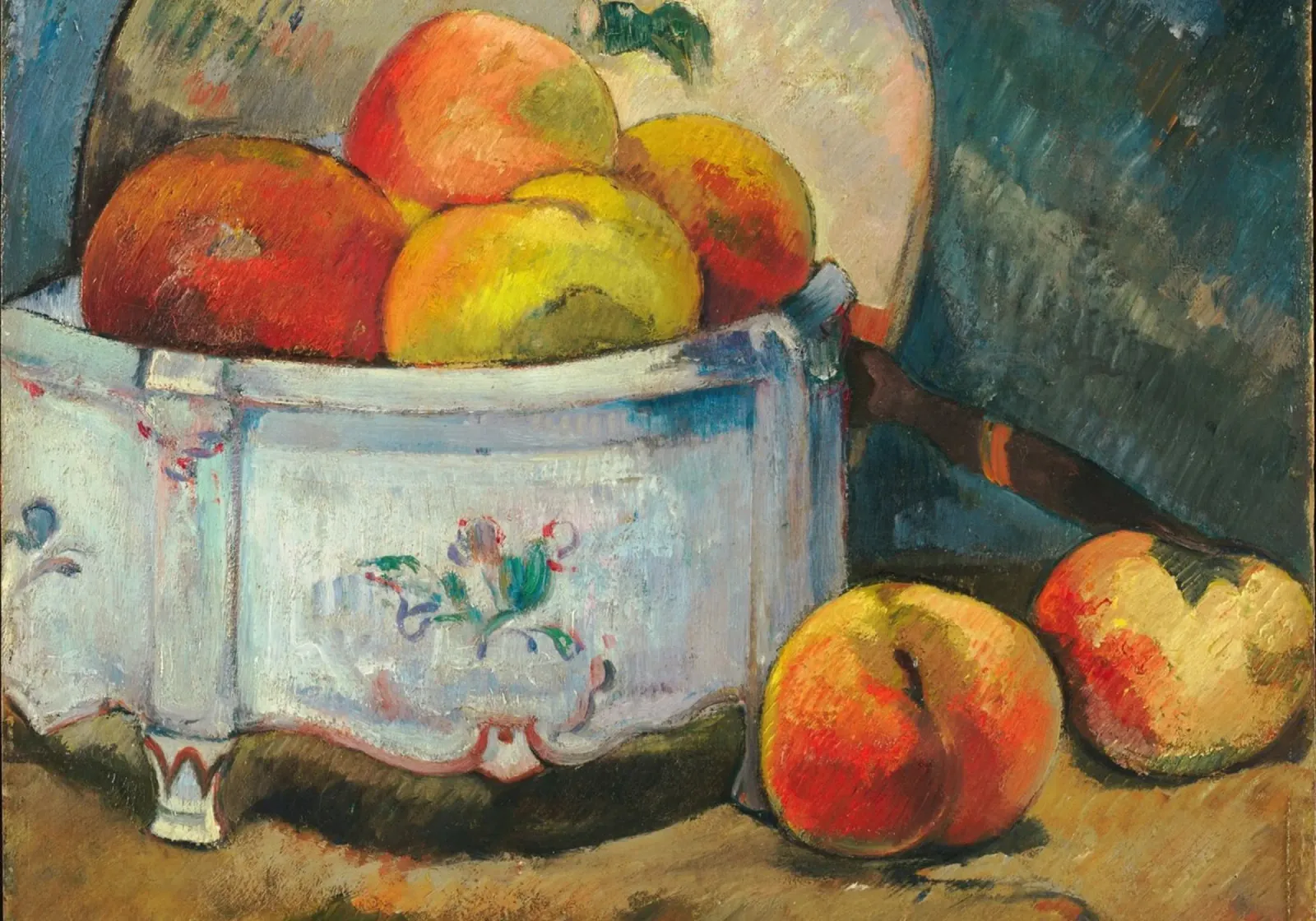 Obstschale mit Stillleben - strukturierte postimpressionistische Kunst Poster mit Kunststoffrahmen von ClubArt