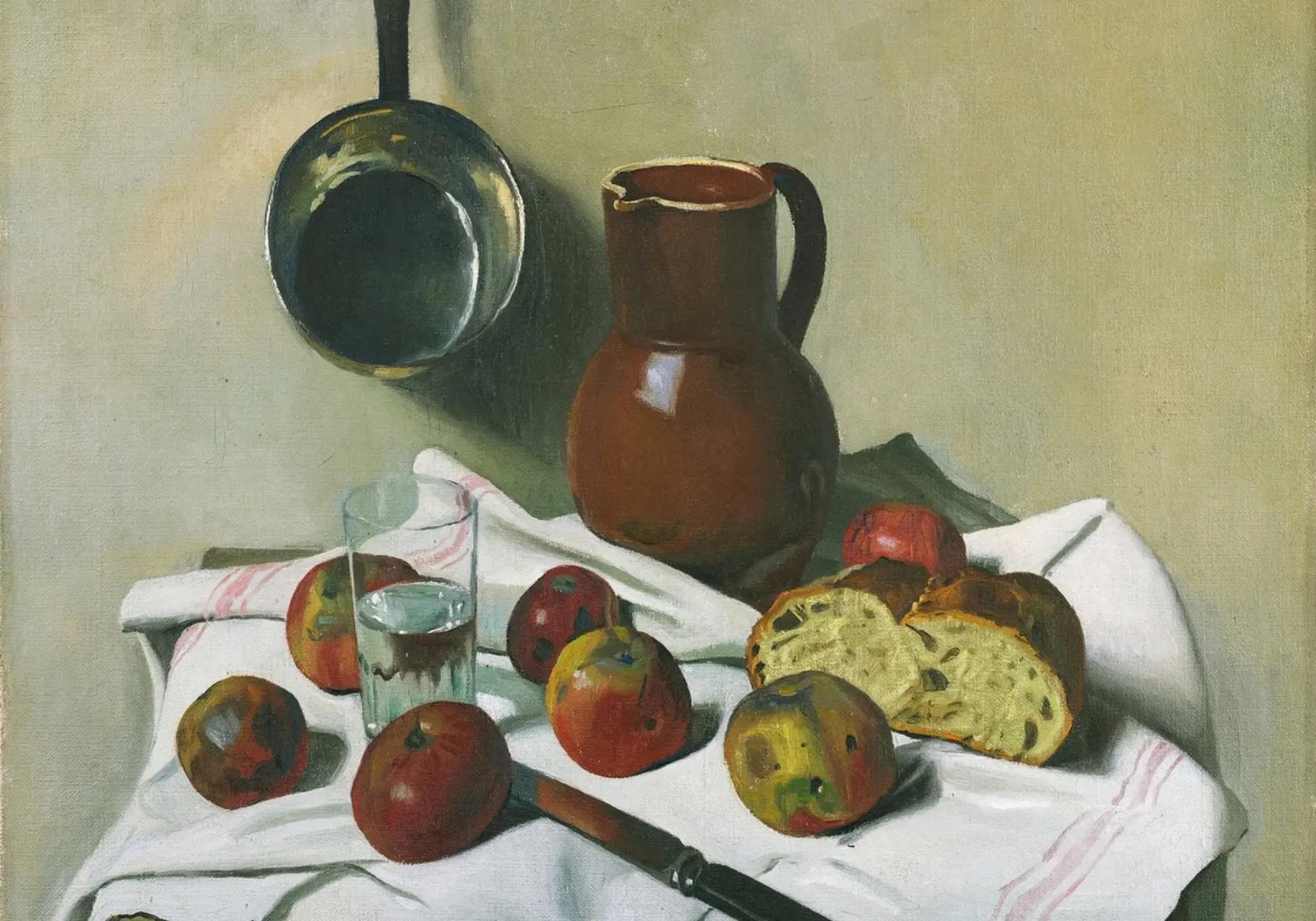 Stilleben Äpfel, Brot & Küchenutensilien - Realistische Kunst Poster mit Holzrahmen von ClubArt