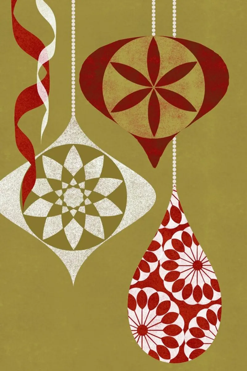 Red Baubles poster con telaio in alluminio da Catherine Aguilar
