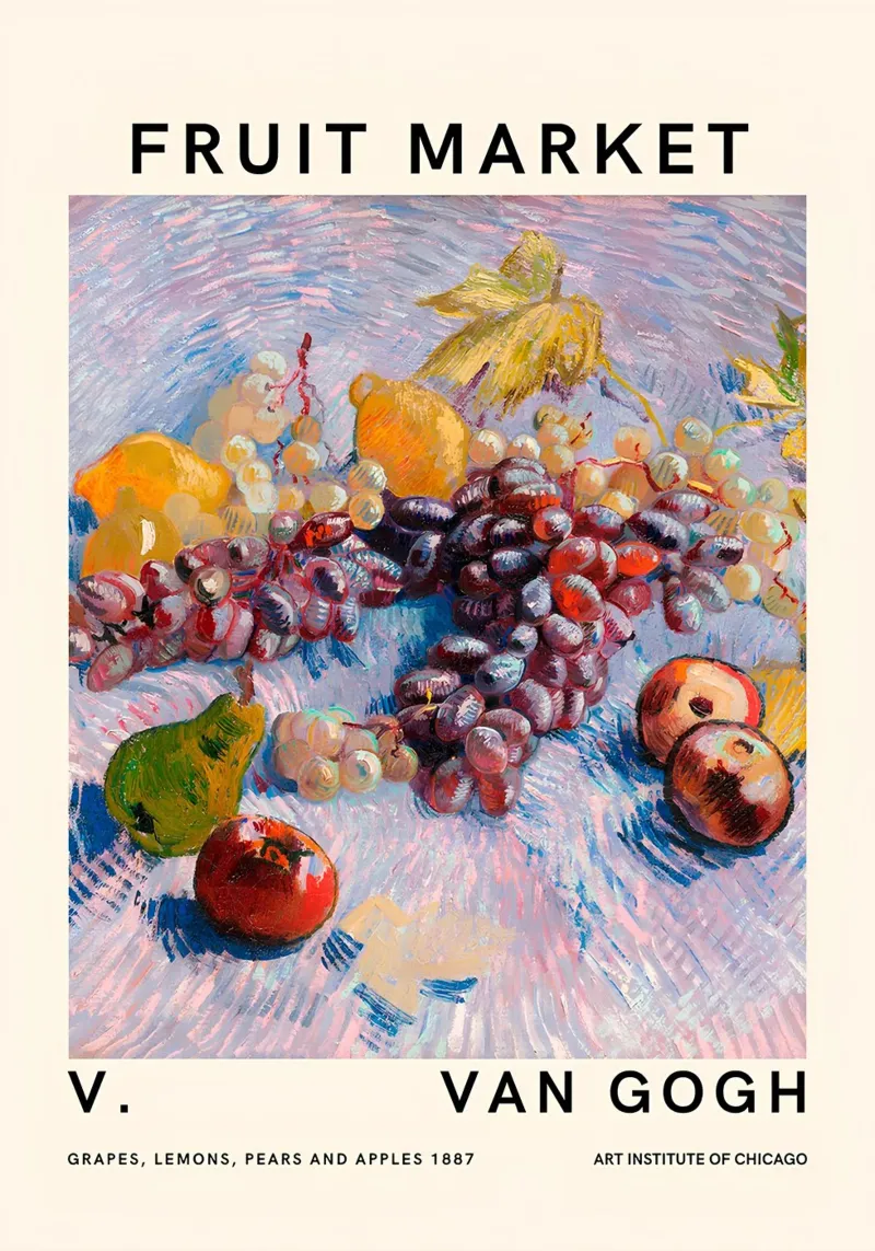 Van Gogh "Uva, limoni, pere, mele" Mercato della frutta carta hahnemühle da ClubArt