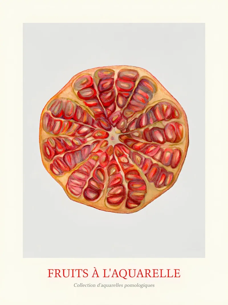 Aquarelle Fruits - Pomegranate Slice Botanical Print canvas with Floater frame by ClubArt