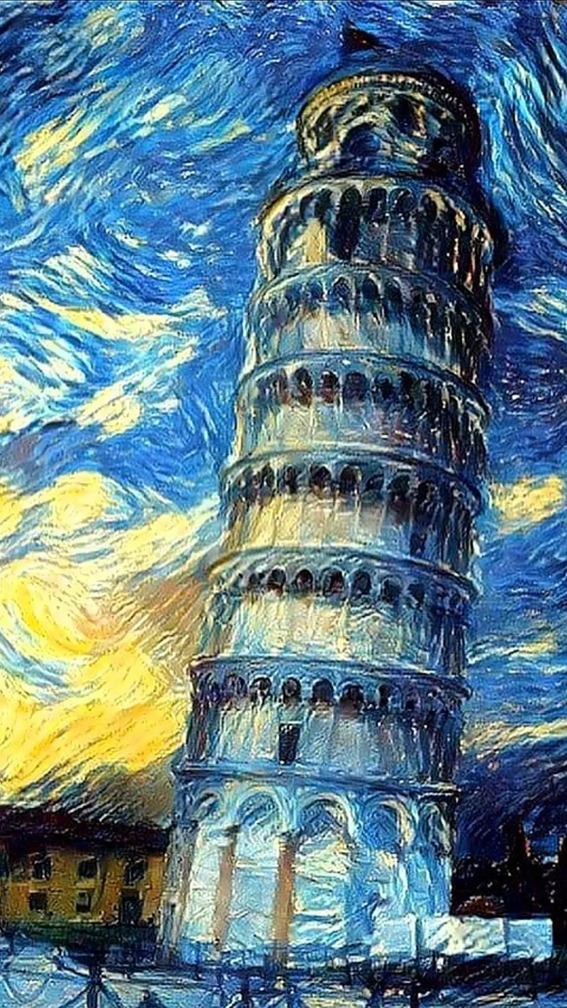torre pendente di pisa in una notte stellata pellicola backlit da Piper Shop Oke