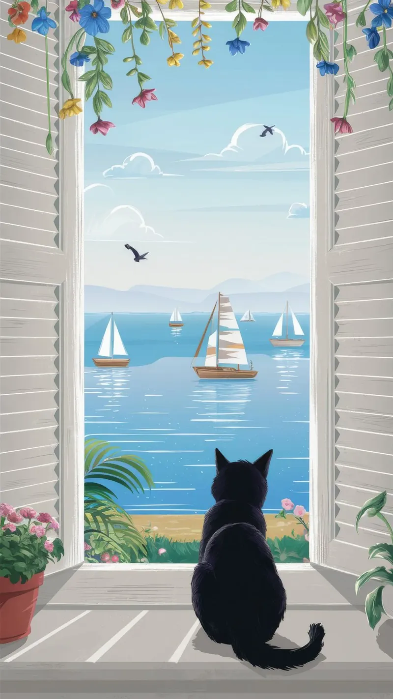 Window Cat Harbor View hahnemühle by FadeAura
