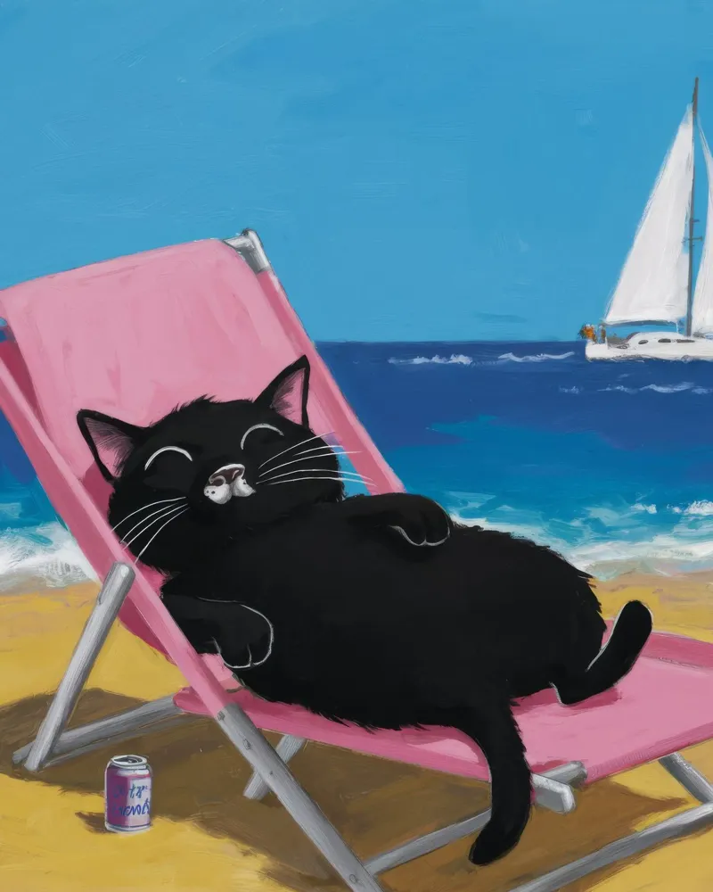 Gatto da spiaggia poster con telaio in legno da FadeAura