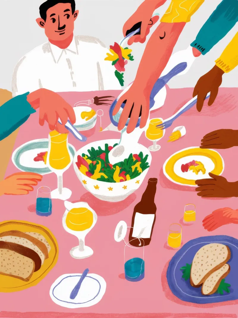 Momento di condivisione dell'insalata poster con telaio in alluminio da Haven Fantasy