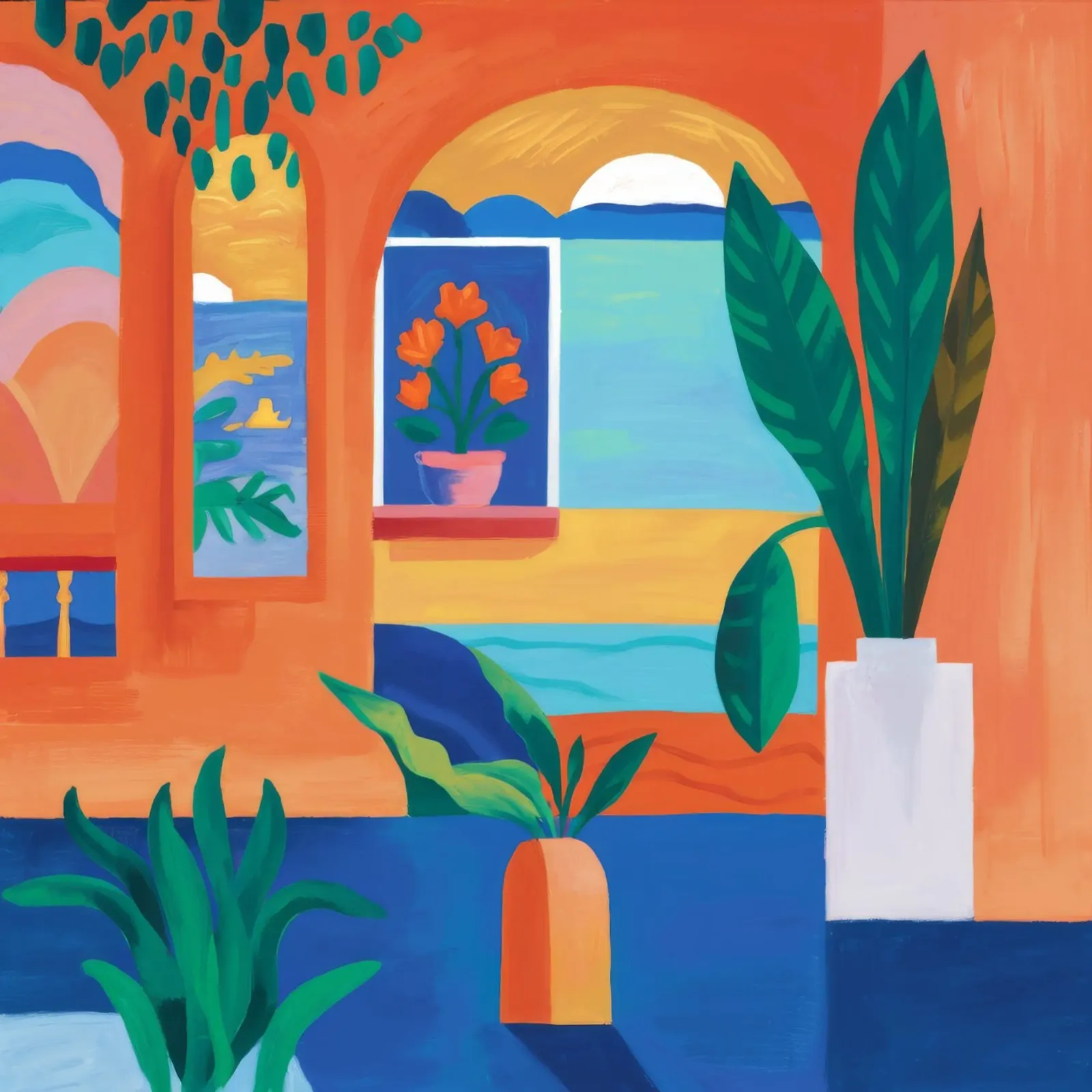 Cortile Pianta Immobile poster con telaio in plastica da Muse Artworks