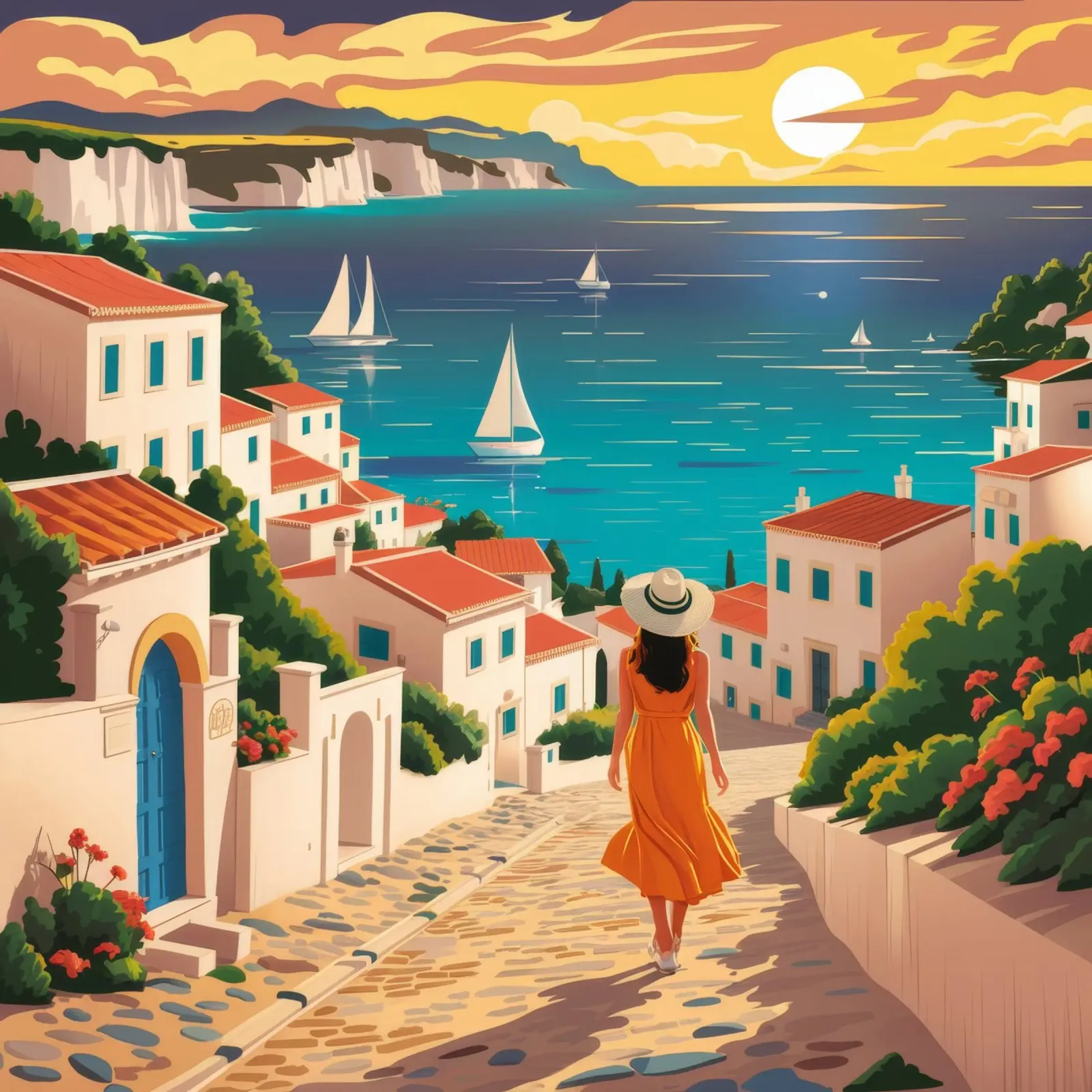 Passeggiata in riva al mare al tramonto poster con telaio in plastica da Muse Artworks